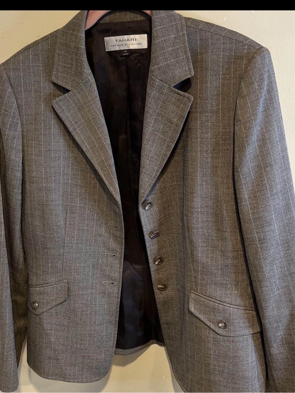 Tahari Gray Pinstripe Women's Tailored Blazer